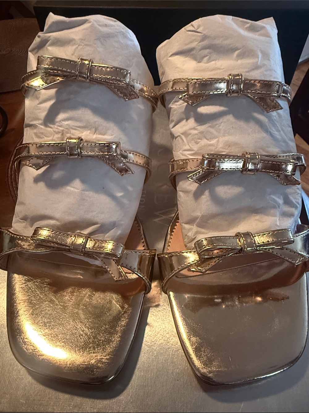 J. Crew Collection Metallic Gold Bow-Strap Sandals